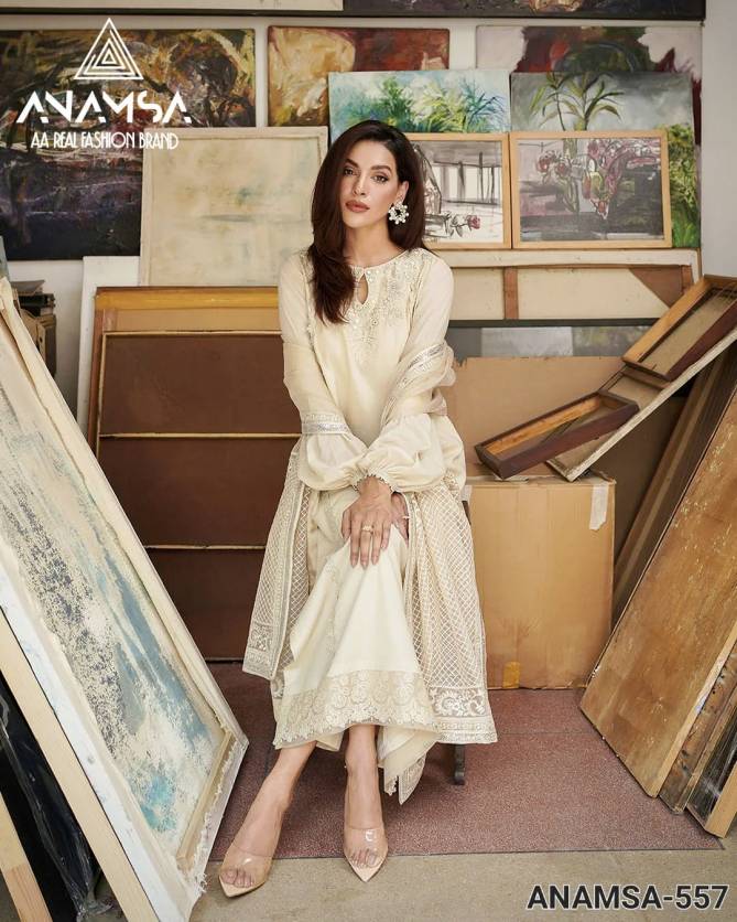 Anamsa 557 Rayon Cotton Embroidery Design Pakistani Suit Wholesalers In Delhi
